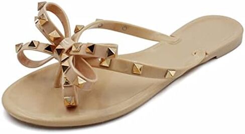 LAVRA Women’s Studded Sandals Bow T-Strap PVC Flip Flop Jelly Shoes in Saudi Arabia