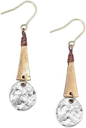 Brass Earrings for Women Boho Geometric Small Circle Dangling Earrings Antique Earrings Patina for Women Vintage Dangling (Brass+Brass Patina) in Saudi Arabia