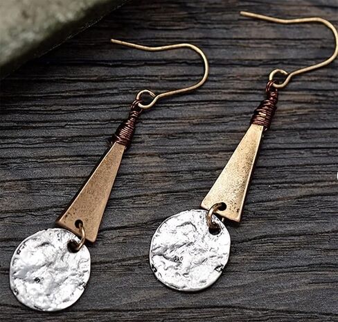 Brass Earrings for Women Boho Geometric Small Circle Dangling Earrings Antique Earrings Patina for Women Vintage Dangling (Brass+Brass Patina) in Saudi Arabia