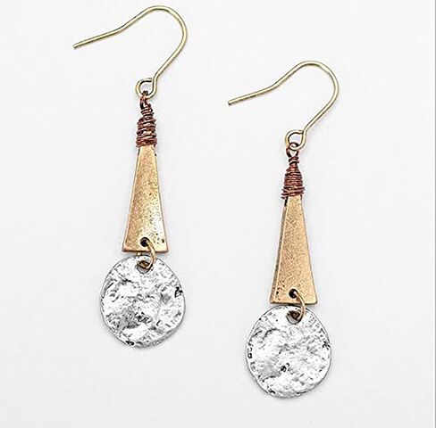 Brass Earrings for Women Boho Geometric Small Circle Dangling Earrings Antique Earrings Patina for Women Vintage Dangling (Brass+Brass Patina) in Saudi Arabia