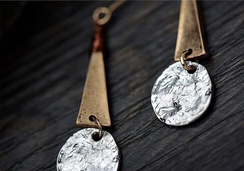 Brass Earrings for Women Boho Geometric Small Circle Dangling Earrings Antique Earrings Patina for Women Vintage Dangling (Brass+Brass Patina) in Saudi Arabia
