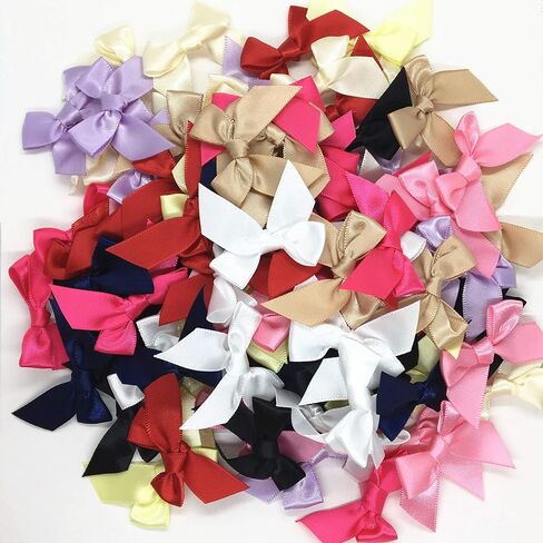 50pcs Mini Satin Ribbon Bows Fabric Ribbon Flowers 42mm x 39mm Appliques DIY Craft for Sewing, Scrapbooking, Wedding, Christmas Gift Warpping (White) in Kuwait