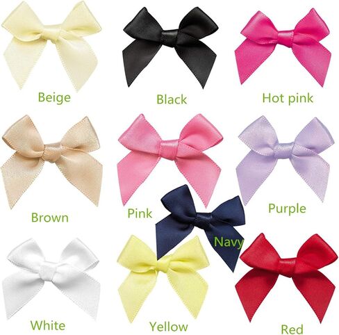 50pcs Mini Satin Ribbon Bows Fabric Ribbon Flowers 42mm x 39mm Appliques DIY Craft for Sewing, Scrapbooking, Wedding, Christmas Gift Warpping (White) in Kuwait