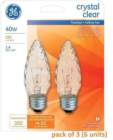 G E LIGHTING #40891، 40 وات، قاعدة لولبية متوسطة، لمبة مروحة ذات جوانب (عبوة من 6 قطع) in Kuwait