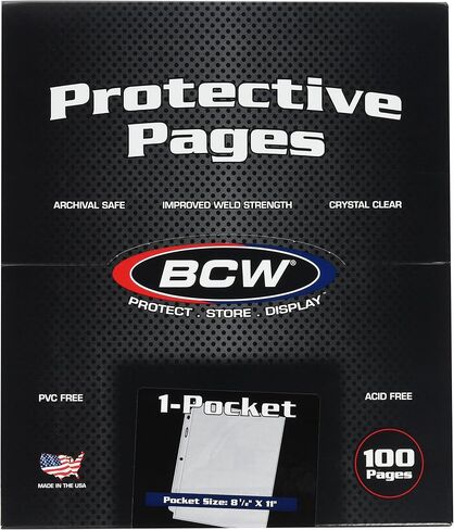 صفحات مستندات BCW Pro بجيب واحد، 100 قطعة | تخزين أرشيفي خالٍ من الأحماض للمستندات مقاس 8.5 × 11 | واقيات الأوراق بتصميم التحميل العلوي | ملاءمة عالمية في المجلدات والألبومات ذات الثلاث حلقات in Saudi Arabia