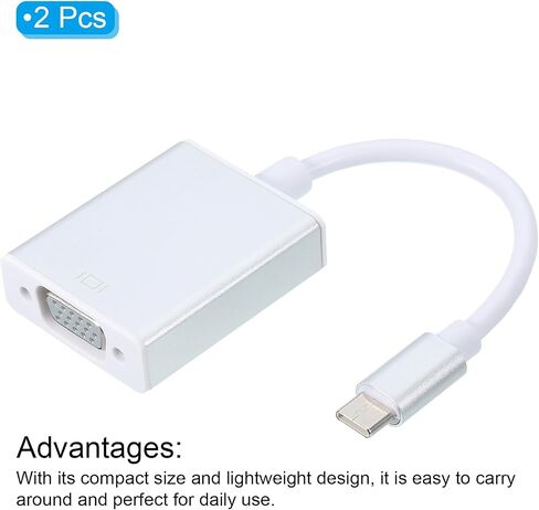 MECCANIXITY نوع C إلى محول VGA صندوق كابل فيديو ألومنيوم خارجي HD VGA جهاز فضي رمادي للتلفزيون والشاشة وجهاز العرض والوسادة، حزمة من 2 in Saudi Arabia