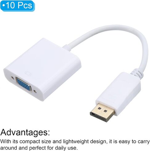منفذ عرض MECCANIXITY (DP) إلى محول VGA صندوق كابل فيديو ABS خارجي عالي الدقة جهاز VGA أبيض للتلفزيون والشاشة وجهاز العرض والوسادة، حزمة من 10 in Saudi Arabia