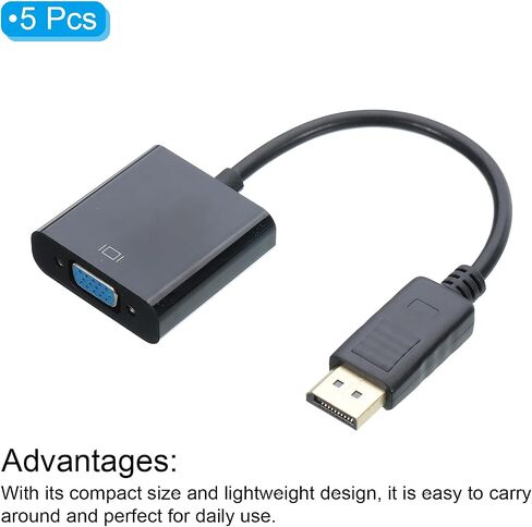 منفذ عرض MECCANIXITY (DP) إلى محول VGA ABS صندوق كابل فيديو خارجي عالي الدقة جهاز VGA أسود للتلفزيون والشاشة وجهاز العرض والوسادة، حزمة من 5 in Saudi Arabia