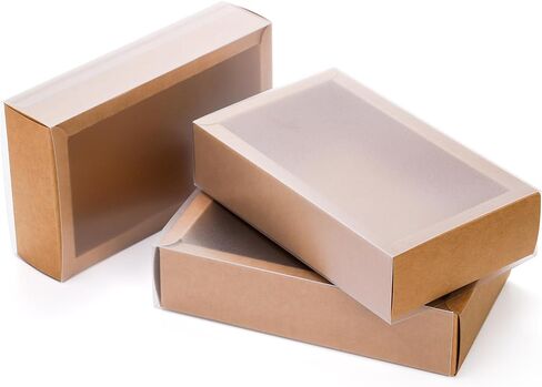 Kingrol 40 عبوة من صناديق أدراج ورق الكرافت مع نافذة، 6.75 × 4 × 1.5 بوصة، صناديق بسكويت شفافة، صندوق تغليف صغير للمخبز، الصابون محلي الصنع، هدايا الحفلات in Kuwait