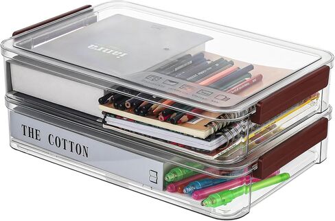 حافظات مشاريع محمولة، صندوق تخزين ملفات بلاستيكي مع أغطية، حاويات شفافة قابلة للتكديس لمستندات الصور والقرطاسية مع مزلاج من النوع المفاجئ، 14.4 × 9.3 × 2.6 بوصة، قطعتان in Kuwait