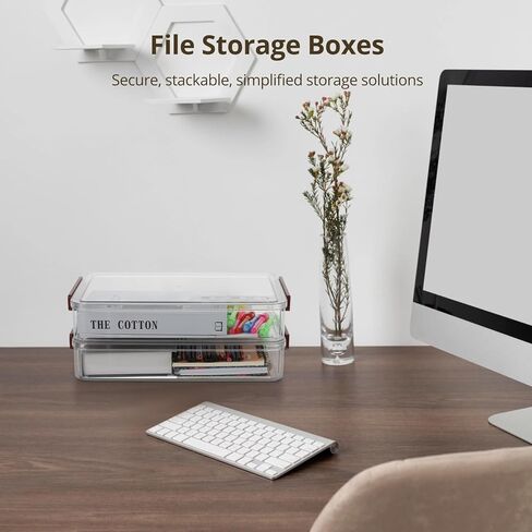 حافظات مشاريع محمولة، صندوق تخزين ملفات بلاستيكي مع أغطية، حاويات شفافة قابلة للتكديس لمستندات الصور والقرطاسية مع مزلاج من النوع المفاجئ، 14.4 × 9.3 × 2.6 بوصة، قطعتان in Kuwait
