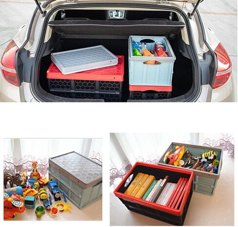 Foldable Storage Bins with Lids and Wheel Plastic Collapsible Storage Box Portable Stackable Grocery Books Container Folding Latching Storage Crate with Removable Pulley (Pink, S) in Saudi Arabia