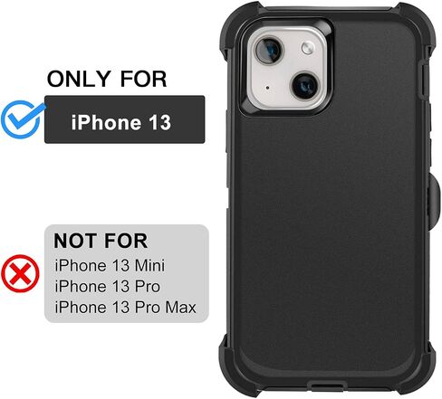 AICase لهاتف iPhone 13/iPhone 14 مع حافظة بمشبك حزام، وواقي شاشة، وحافظة هاتف واقية شديدة التحمل، حماية كاملة للجسم من الدرجة العسكرية ضد الصدمات/الغبار/السقوط غطاء متين متين (أسود) in Saudi Arabia