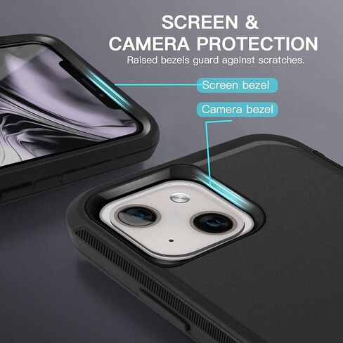 AICase لهاتف iPhone 13/iPhone 14 مع حافظة بمشبك حزام، وواقي شاشة، وحافظة هاتف واقية شديدة التحمل، حماية كاملة للجسم من الدرجة العسكرية ضد الصدمات/الغبار/السقوط غطاء متين متين (أسود) in Saudi Arabia