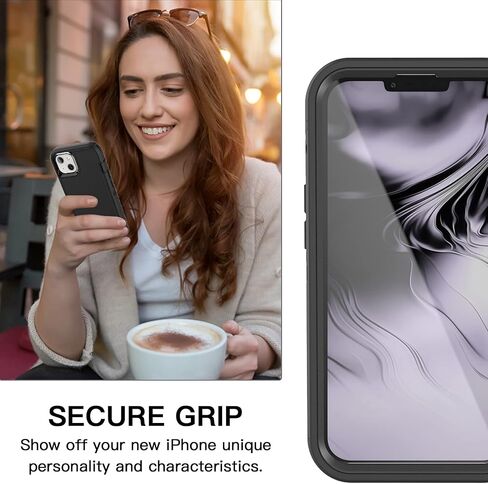 AICase لهاتف iPhone 13/iPhone 14 مع حافظة بمشبك حزام، وواقي شاشة، وحافظة هاتف واقية شديدة التحمل، حماية كاملة للجسم من الدرجة العسكرية ضد الصدمات/الغبار/السقوط غطاء متين متين (أسود) in Saudi Arabia