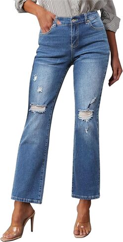 GRAPENT Jeans for Women High Waisted Distressed Straight Leg Ripped Jeans Stretchy Denim Pants Western Outfit 90s in Saudi Arabia
