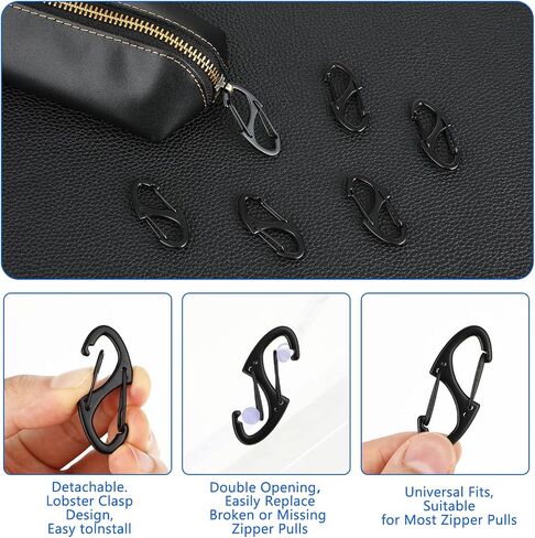 6 Pieces Purse Locks for Handbags Anti Theft Zipper Clips, Dual Spring Mini Small Locking Carabiner, Luggage Zipper Pull Replacement for Backpacks Traveling Camping Suitcases(Black) in Saudi Arabia
