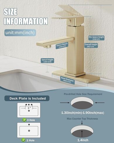 Bathroom Faucet Set with Pop Up Drain, Single Handle Black Bathroom Sink Faucet with Deck Plate, Vanity Faucet for Bathroom Sink (1 Hole or 3 Holes), Farmhouse RV Sink Faucet in Saudi Arabia