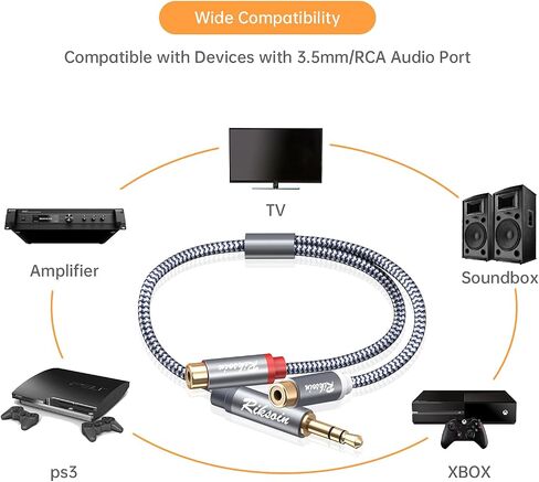 RCA إلى 3.5 مم، 2 حزمة 0.9 قدم/28 سم 3.5 مم ذكر إلى 3RCA أنثى محول كابل صوت ستيريو [نايلون مضفر، محمي] كابل 3.5 مم إلى RCA للهواتف الذكية وأجهزة الكمبيوتر ومكبرات الصوت ومكبرات الصوت in Saudi Arabia