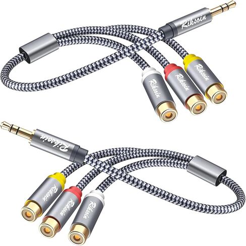 RCA إلى 3.5 مم، 2 حزمة 0.9 قدم/28 سم 3.5 مم ذكر إلى 3RCA أنثى محول كابل صوت ستيريو [نايلون مضفر، محمي] كابل 3.5 مم إلى RCA للهواتف الذكية وأجهزة الكمبيوتر ومكبرات الصوت ومكبرات الصوت in Saudi Arabia