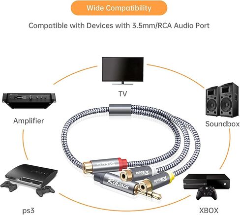 RCA إلى 3.5 مم، 2 حزمة 0.9 قدم/28 سم 3.5 مم ذكر إلى 3RCA أنثى محول كابل صوت ستيريو [نايلون مضفر، محمي] كابل 3.5 مم إلى RCA للهواتف الذكية وأجهزة الكمبيوتر ومكبرات الصوت ومكبرات الصوت in Saudi Arabia