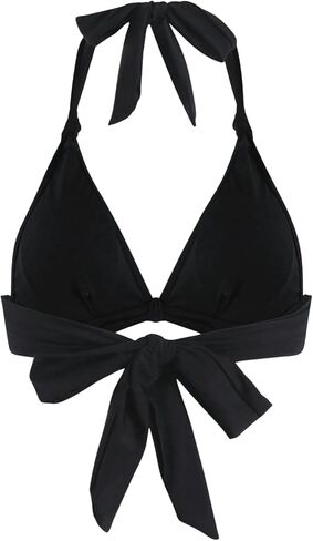 Floerns Women's Tie Front Floral Appliques Deep V Neck Backless Halter Bikini Tops in Saudi Arabia