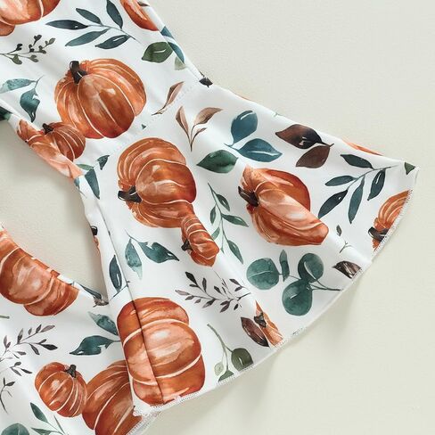 Toddler Baby Girl Halloween Outfit Long Sleeve Sweatshirt Tops Pumpkin Bell-Bottom Pants 2Pcs Fall Clothes Set (Brown,3-4 Years) in Kuwait