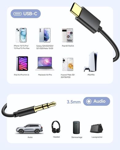 كابل AGPTEK USB C إلى 3.5 ملم صوت Aux جاك (3.94 قدم)، سلك 3.5 ملم إلى النوع C متوافق مع iPhone15 Pro Max15 Plus، iPad Air Pro Mini 6، Samsung Galaxy S24/S23/S22 /S21/S20/Note 20، بكسل 8/7/6 in Saudi Arabia