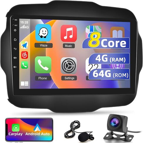 [8 Core 4+64G] Android Car Stereo for Jeep Renegade 2015 2016 2017 2018 2019 2020 with Wireless Carplay and Android Auto - 9 inch IPS Touchscreen with DSP/Multiple UI Themes/WiFi/GPS Navigation in Saudi Arabia