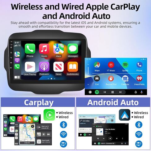 [8 Core 4+64G] Android Car Stereo for Jeep Renegade 2015 2016 2017 2018 2019 2020 with Wireless Carplay and Android Auto - 9 inch IPS Touchscreen with DSP/Multiple UI Themes/WiFi/GPS Navigation in Saudi Arabia