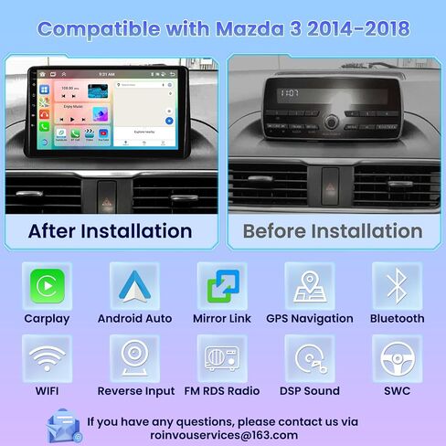 Roinvou 8 النوى 4+64G ترقية راديو Android لمازدا 3 2014-2018، شاشة لمس عالية الدقة 9 بوصة مع CarPlay اللاسلكي Android Auto GPS Navigation WiFi Backup Camera Mirror Link Bluetooth Mic FM RDS in Saudi Arabia