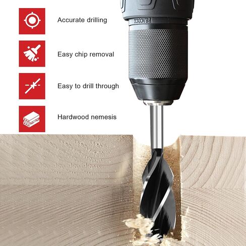 6Pcs Auger Drill Bit for Wood Set, 1/2", 5/8", 3/4", 7/8", 1" and 1-1/8" Size, 4 Flute Impact Wood Drill Bit with Hex Shank Quick Change for Hardwood and softwood, Plastic in Saudi Arabia