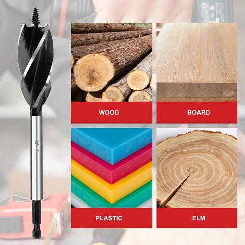 6Pcs Auger Drill Bit for Wood Set, 1/2", 5/8", 3/4", 7/8", 1" and 1-1/8" Size, 4 Flute Impact Wood Drill Bit with Hex Shank Quick Change for Hardwood and softwood, Plastic in Saudi Arabia