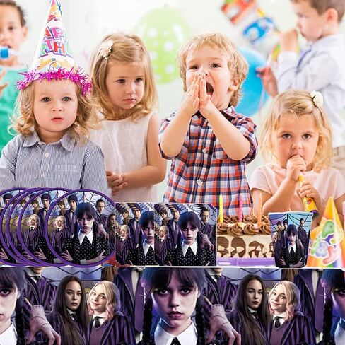 Wednesday Addams Birthday Party Supplies-42pcs Wednesday Movie Tableware Party Supplies Includes Wednesday Party Plates, Napkins Tablecloth&Banner for Boys/ Girls Kids Birthday Party Decor in Saudi Arabia