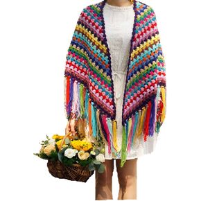 Handmade Women's Crochet colourful Oversize Tassel Shawl Scarf Granny Womens Coat Sweater 86x39in in Kuwait