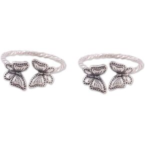 NOVICA Artisan Handmade .925 Sterling Silver Toe Rings Twisted with Butterfly Accents from India Animal Themed 'Butterfly Meeting'(Pair)
