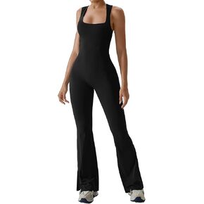 Women's Flare Jumpsuit, Short Sleeves & Square Neck Bodycon Romper, Casual Wear