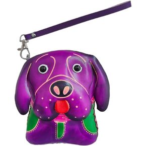 Yzikema 1 Pcs Leather Zipper Coin Purse Dog Shaped Wallet, Wrist Bag,Hand Bag,Coin Organizer, Change Holder,Card Case, Mini Leather Zipper Storage Bag for Women, Purple, 4.92"x 3.94"x 1.81", Art Style in Kuwait