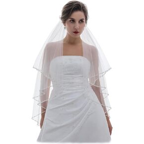 SAMKY Alternating Wavy Crystal Pearl Beaded Bridal Wedding Veil