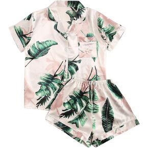 Floerns Women's Notch Collar Print Sleepwear Two Piece Pajama Set