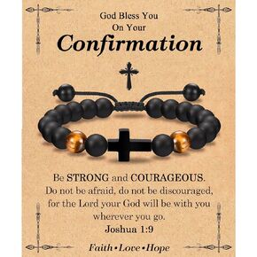 Baptism First Communion Confirmation Easter Graduation Gifts for Boys Girls, Adjustable Cross Beaded Bracelet for Teenage Boys Girls with Baptism 1st Holy Communion Confirmation Easter Graduation Card