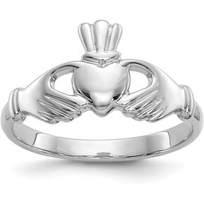 Solid 10k White Gold Irish Claddagh Celtic Ring Band Size 6.5
