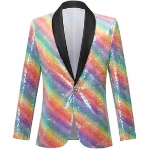Men Green Blue Gold Leaves Pattern Sequins Blazer