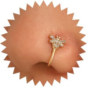 Yheakne Boho Cz Bee Nose Ring Gold Crystal Bee Nose Cuff Crystal Septum Nose Rings U Shaped Clip On Nose Stud Rhinestone Hoop Nose Piercing Jewelry for Women and Girls