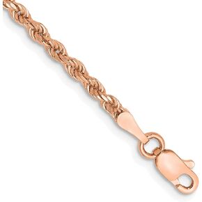 Solid 14K Rose Gold 2.25mm Diamond-cut Rope with Lobster Lock Chain -7.0" 8.0"