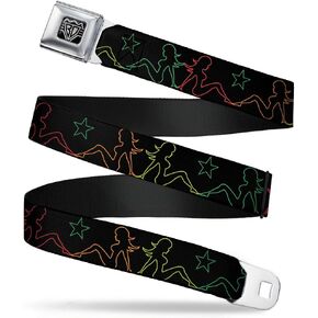 Buckle-Down Seatbelt Belt - Mud Flap Girls w/Star Outline Black/Multi Color - 1.0" Wide - 20-36 Inches in Length