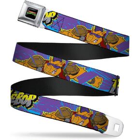 Buckle-Down Seatbelt Belt - BEBOP Pose/Shatter Purple/Blues/Yellow/Gray - 1.0" Wide - 20-36 Inches in Length