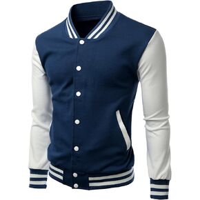 Men's Stylish Color Contrast Long Sleeves Varsity Jacket
