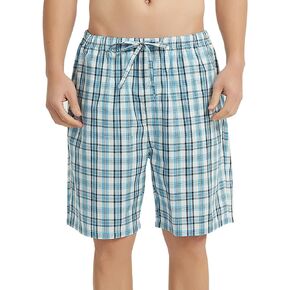 Vulcanodon Men's Cotton Woven Pajama Shorts, Soft Lounge Pajama Shorts with big pockets for Men Plaid Pj Bottoms