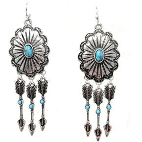 Emulily Western Concho Arrow Dangling with Turquoise Fish Hook Earring Navajo